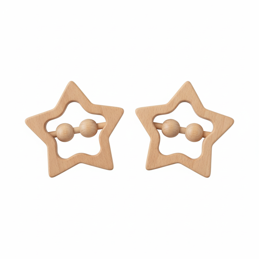 Star Beech Wood Teething Rattle - Giften Market