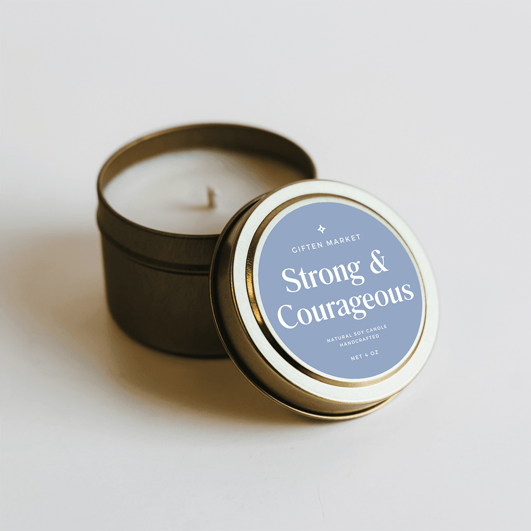 Strong & Courageous Gold Travel Candle - Giften Market