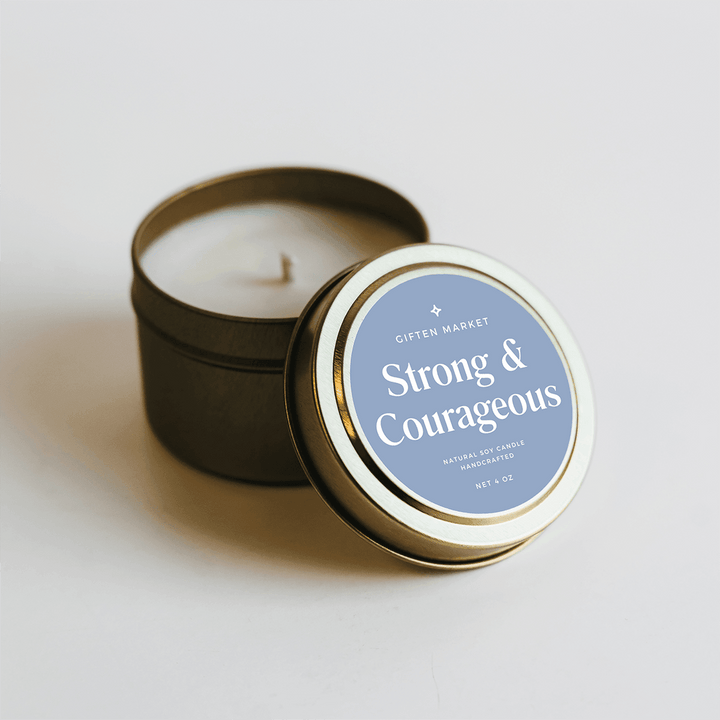 Strong & Courageous Gold Travel Candle - Giften Market