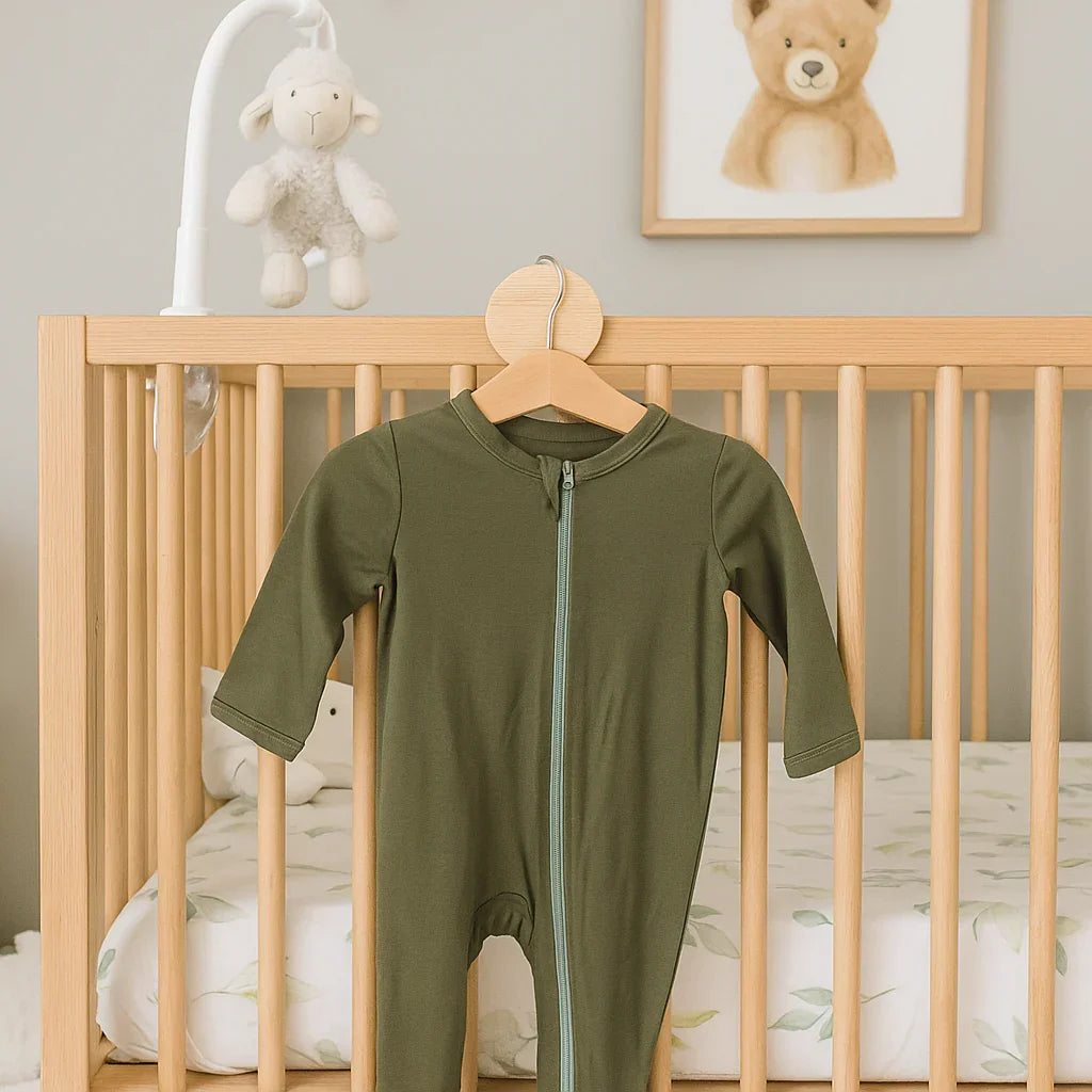 Super Soft Footed Baby Pajamas - Olive Green - Giften Market