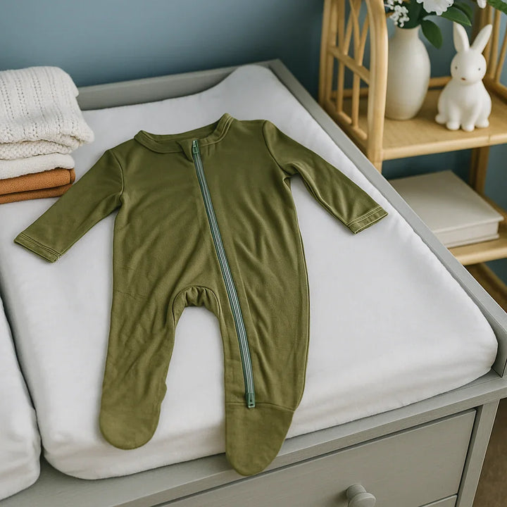 Super Soft Footed Baby Pajamas - Olive Green - Giften Market