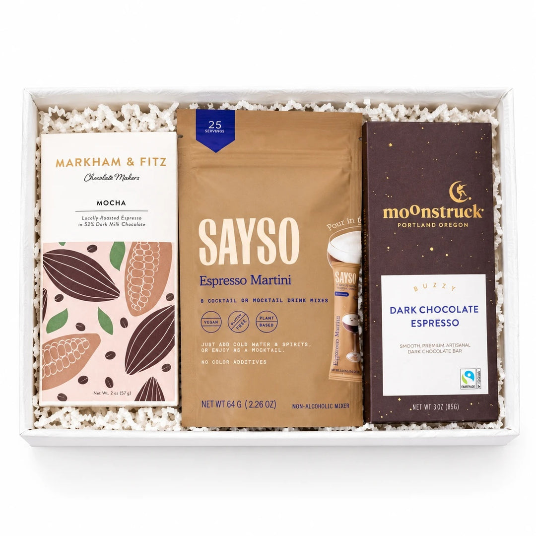 Sweets &amp; Treats Bento Box - After Dinner with SAYSO espresso martini mix, Markham &amp; Fitz mocha bar and Moonstruck Buzzy espresso bar