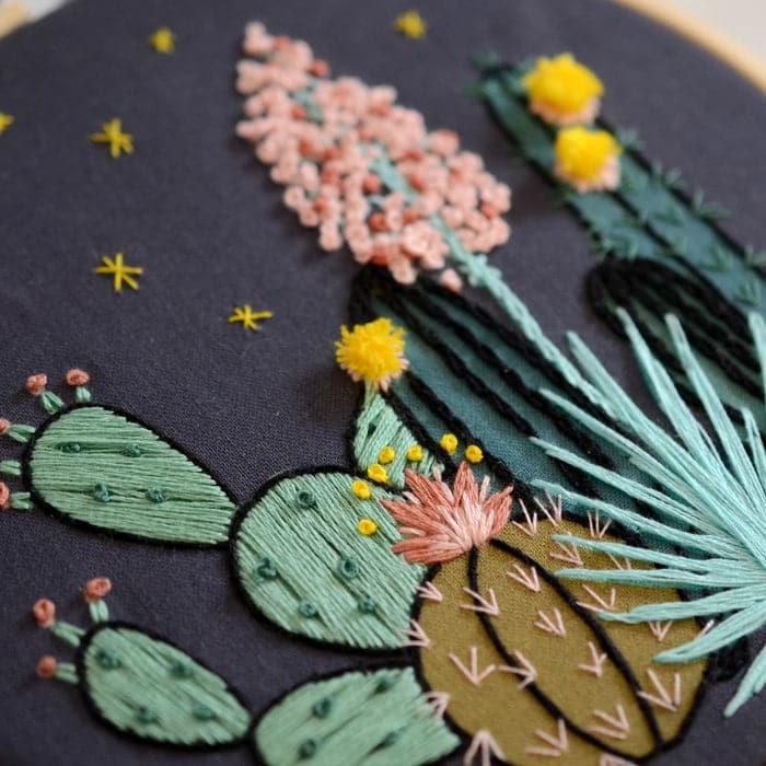 Night Cactus Premium Embroidery Kit - Giften Market 