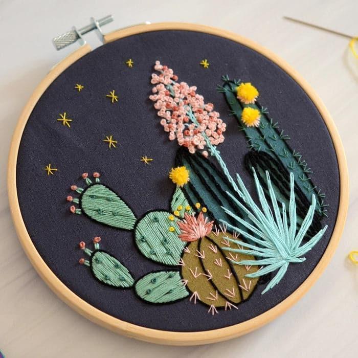 Night Cactus Premium Embroidery Kit - Giften Market